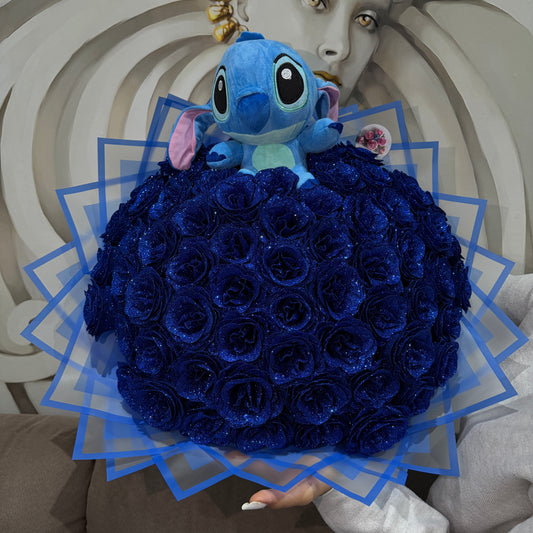 65 Trandafiri premium sclipici + Stitch Mediu