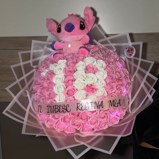 Buchet 101 Trandafiri Zi de nastere + Stitch Mediu