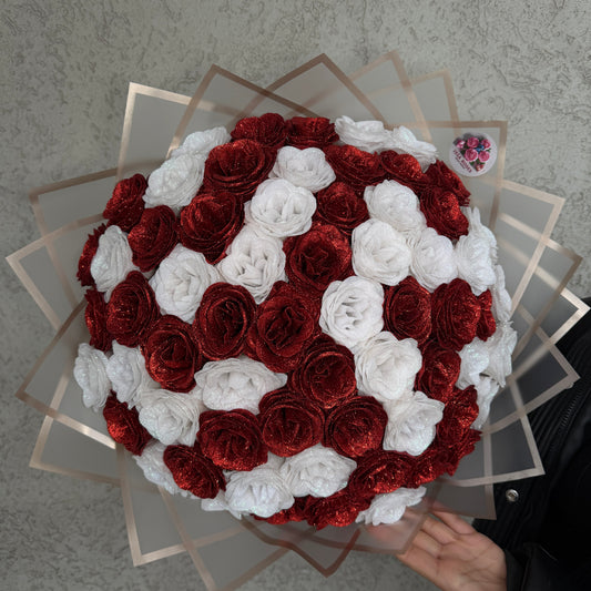 65 Trandafiri premium cu sclipici bicolor