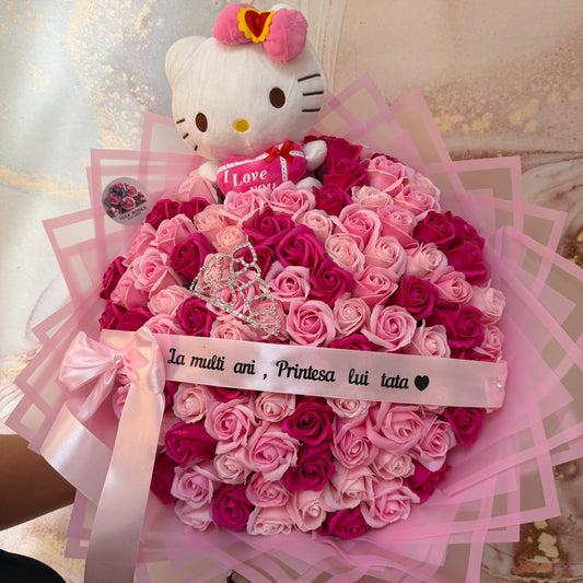 Buchet 101 Trandafiri + Hello Kitty
