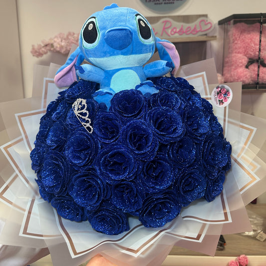 41 Trandafiri premium sclipici + Stitch mediu